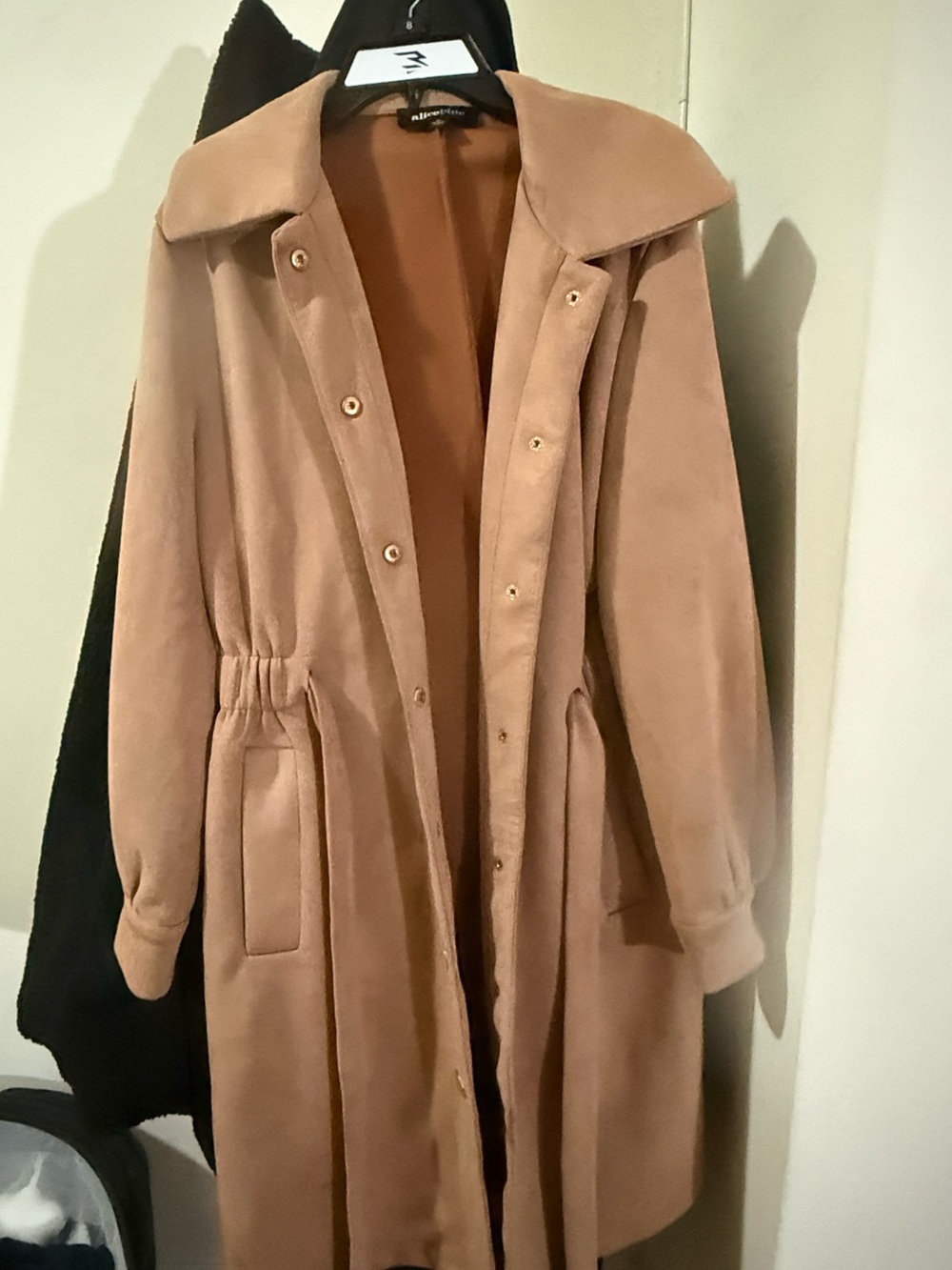 Alice Blue Long Camel Trench Coat with Gathered Waist